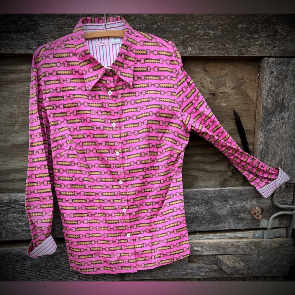 💖tizzie💖 Collared, Button Down Top with Different Pattern Flip Cuffs
